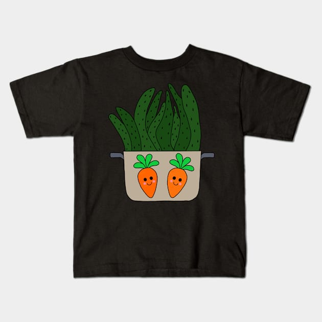 Cute Cactus Design #179: Succulent In Cooking Pot With Carrots Kids T-Shirt by DreamCactus